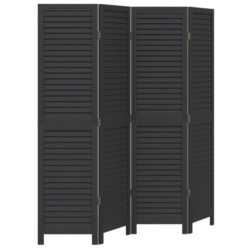 Room Divider 4 Panels Black Solid Wood Paulownia