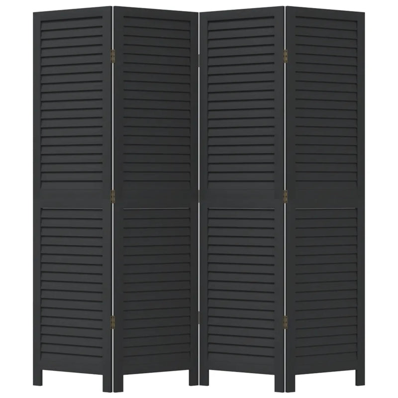 Room Divider 4 Panels Black Solid Wood Paulownia