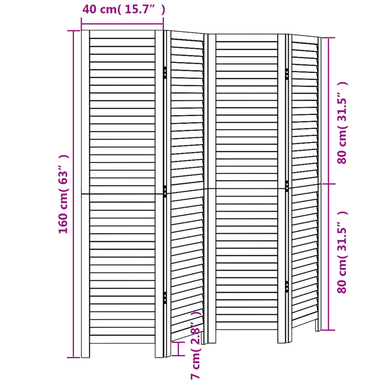 Room Divider 4 Panels Black Solid Wood Paulownia