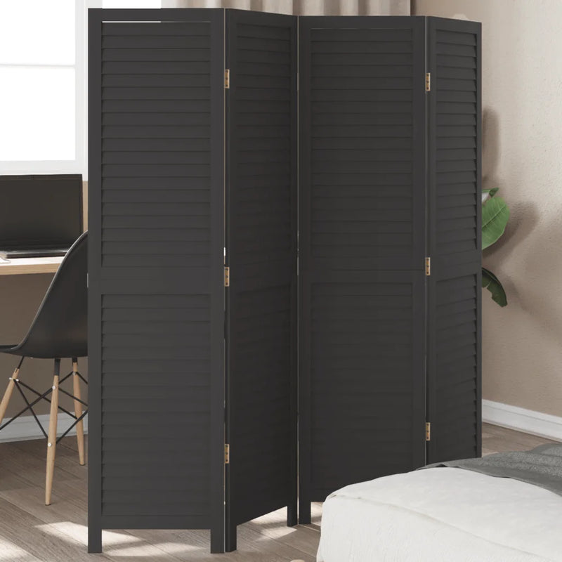 Room Divider 4 Panels Black Solid Wood Paulownia