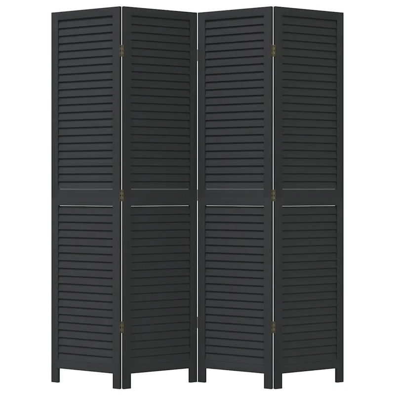 Room Divider 4 Panels Black Solid Wood Paulownia
