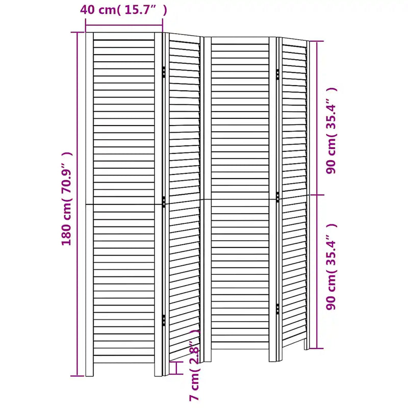 Room Divider 4 Panels Black Solid Wood Paulownia