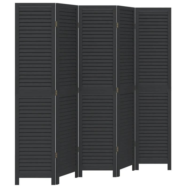Room Divider 5 Panels Black Solid Wood Paulownia