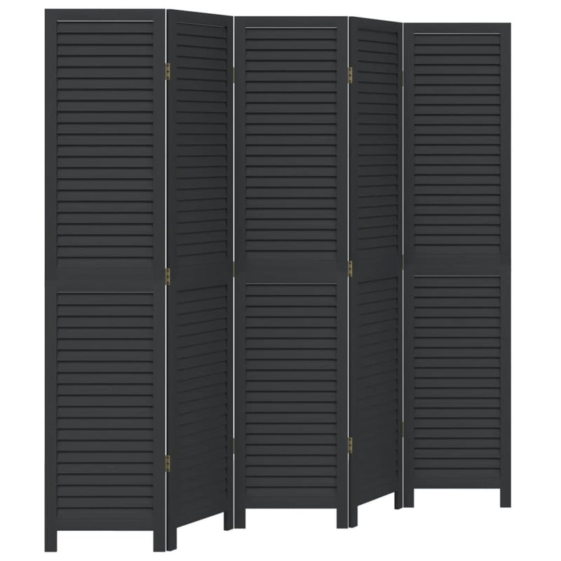 vidaXL Room Divider 5 Panels Black Solid Wood Paulownia