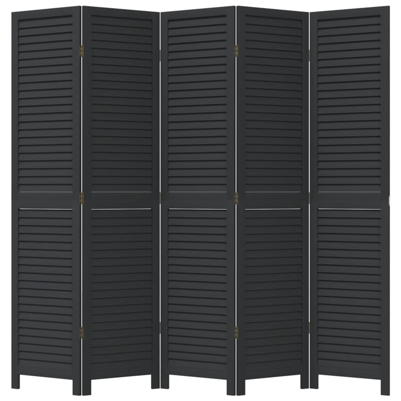 vidaXL Room Divider 5 Panels Black Solid Wood Paulownia