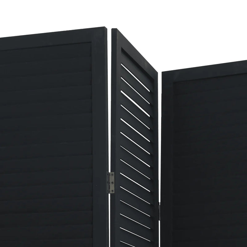 Room Divider 5 Panels Black Solid Wood Paulownia