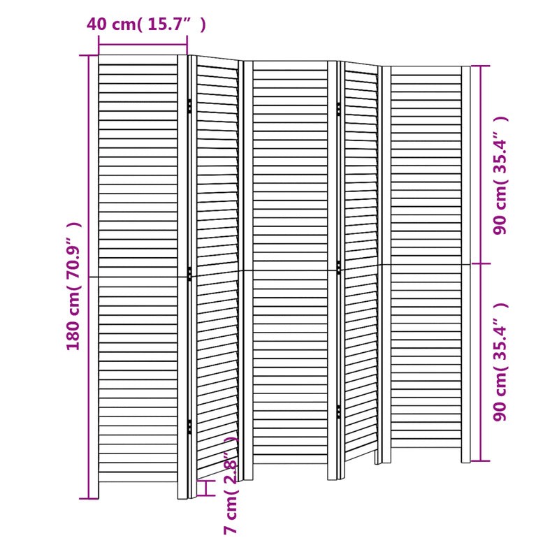 Room Divider 5 Panels Black Solid Wood Paulownia