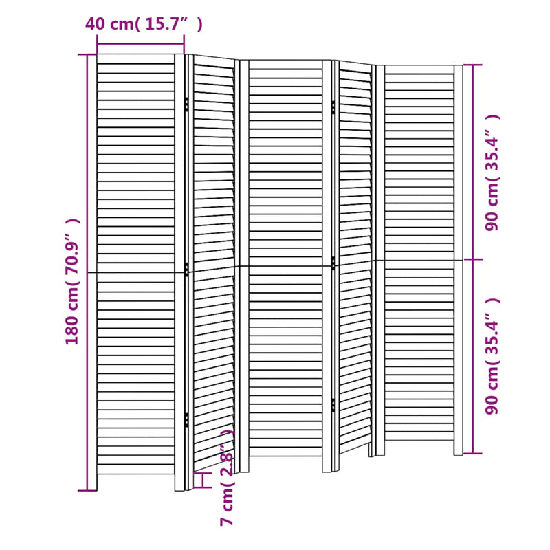 vidaXL Room Divider 5 Panels Black Solid Wood Paulownia