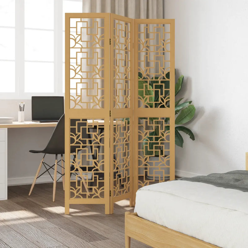 Room Divider 3 Panels Brown Solid Wood Paulownia