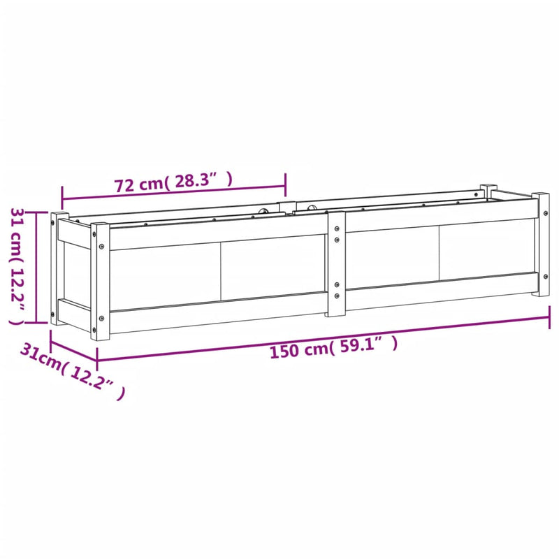 vidaXL Garden Planter White 150x31x31 cm Solid Wood Pine