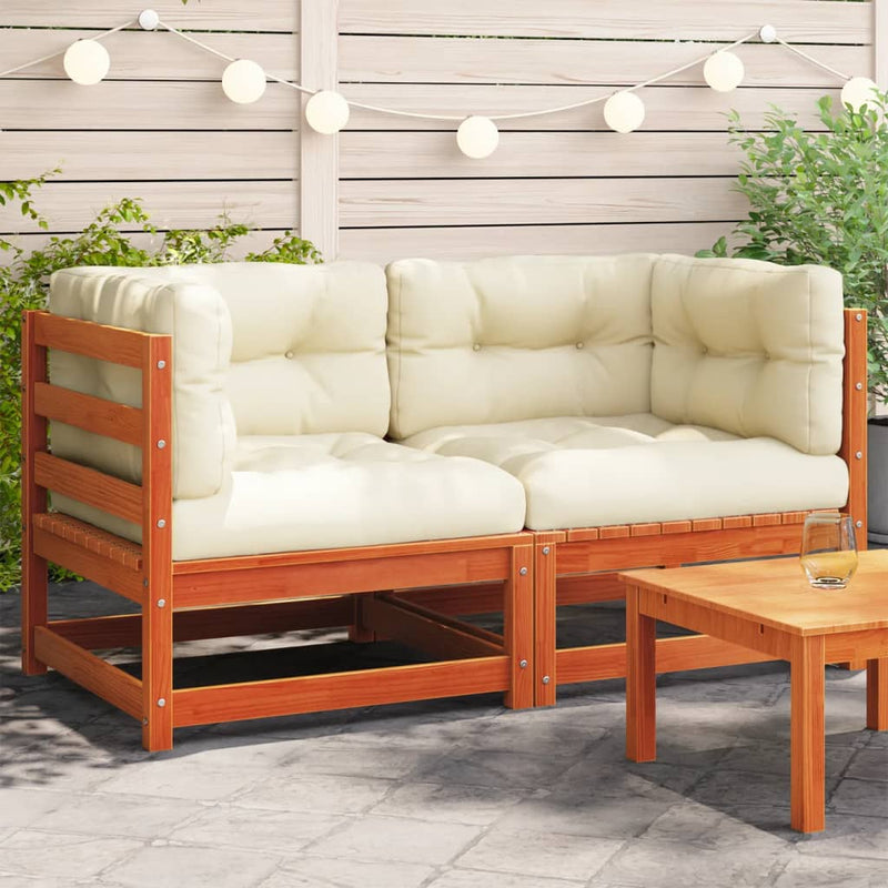 vidaXL Garden Sofas Corner with Cushions 2 pcs Wax Brown Solid Wood Pine