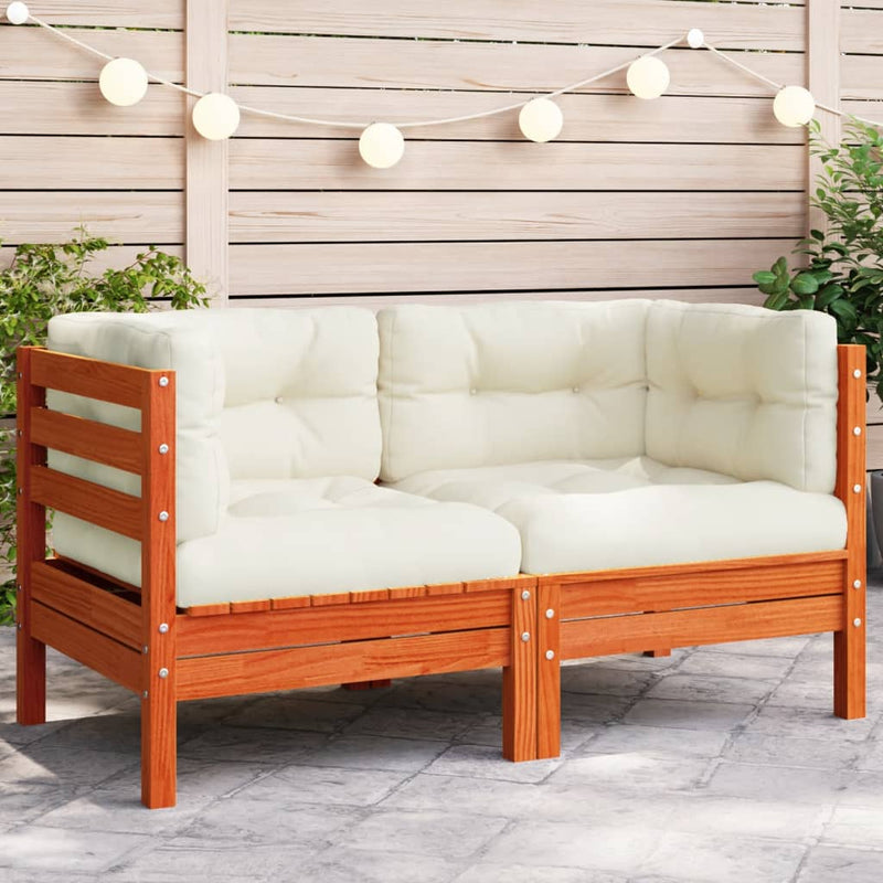 vidaXL Garden Sofa Corner with Cushions Wax Brown Solid Wood Pine