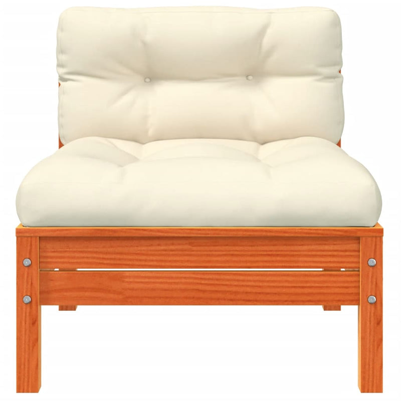 vidaXL Garden Sofa Armless with Cushions Wax Brown Solid Wood Pine