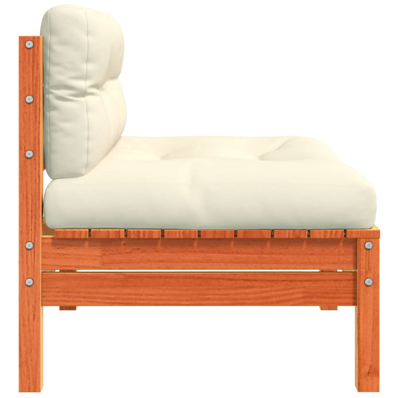 vidaXL Garden Sofa Armless with Cushions Wax Brown Solid Wood Pine