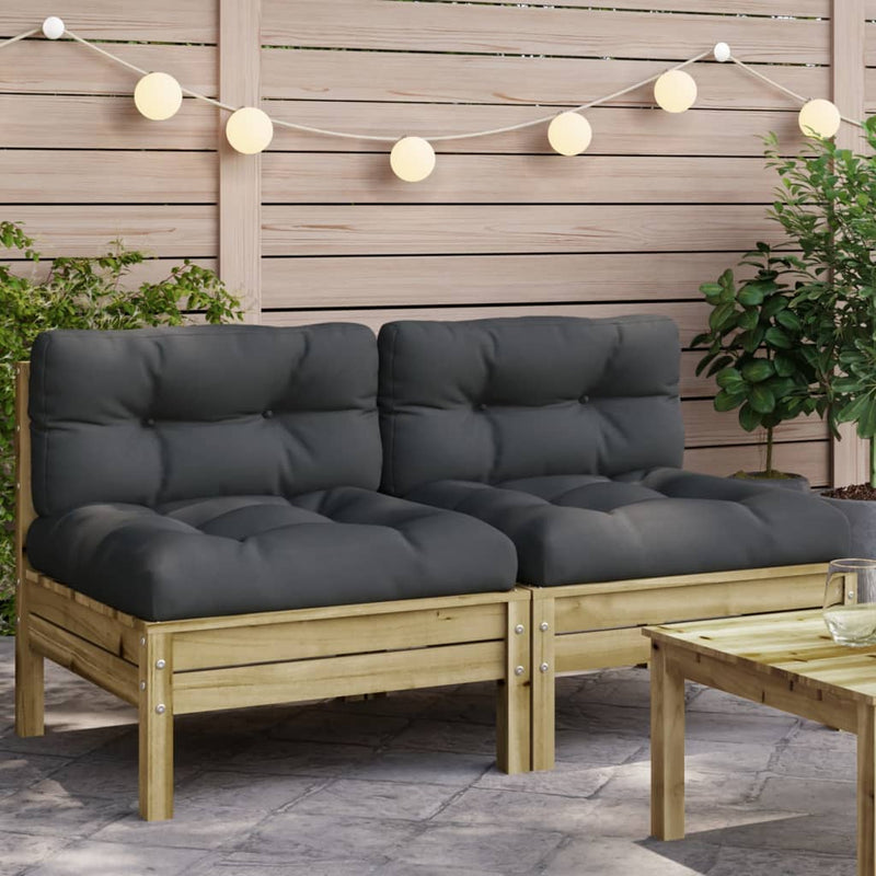 Garden Sofa Armless with Cushions 2 pcs Impregnated Wood Pine