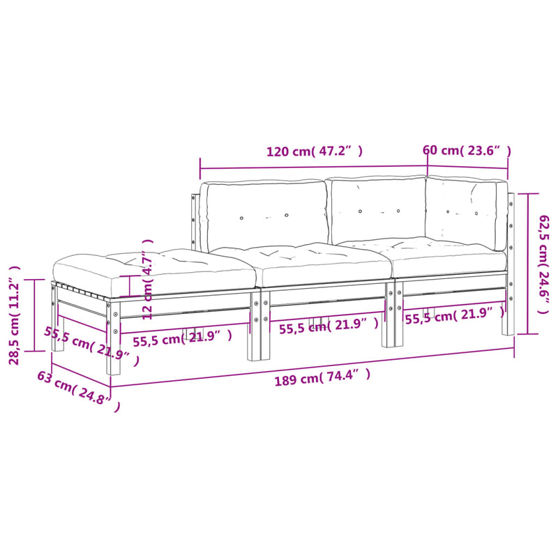 vidaXL Garden Sofa with Cushions and Footstool 3-Seater