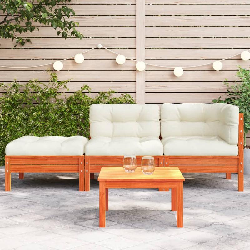 vidaXL Garden Sofa with Cushions and Footstool 3-Seater