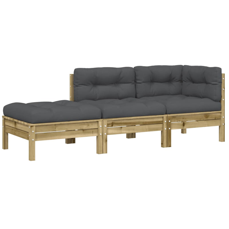 vidaXL Garden Sofa with Cushions and Footstool 3-Seater