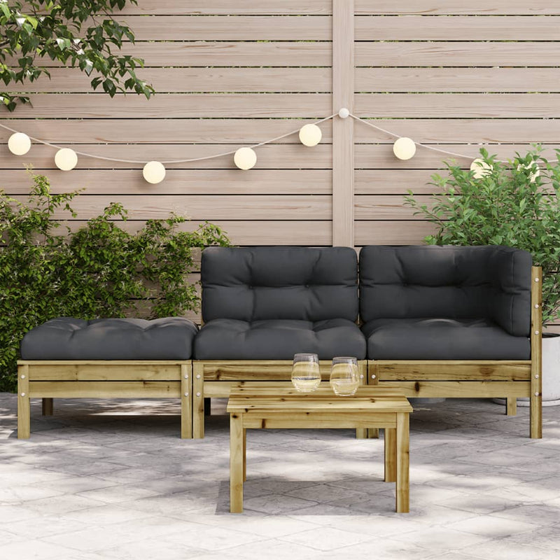 vidaXL Garden Sofa with Cushions and Footstool 3-Seater