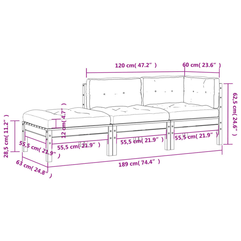vidaXL Garden Sofa with Cushions and Footstool 3-Seater