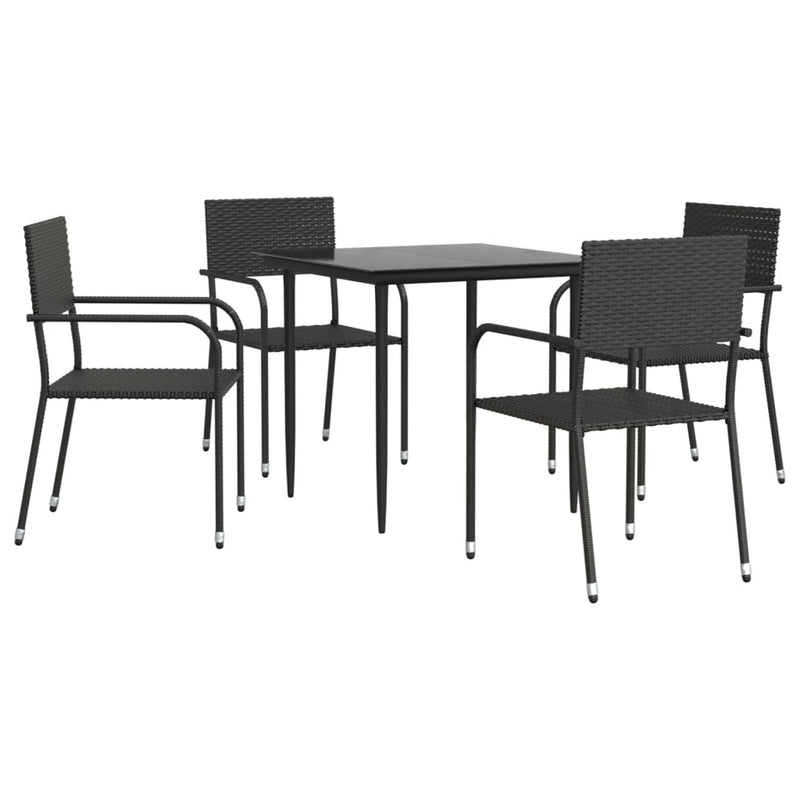 vidaXL 5 Piece Garden Dining Set Black Poly Rattan and Steel