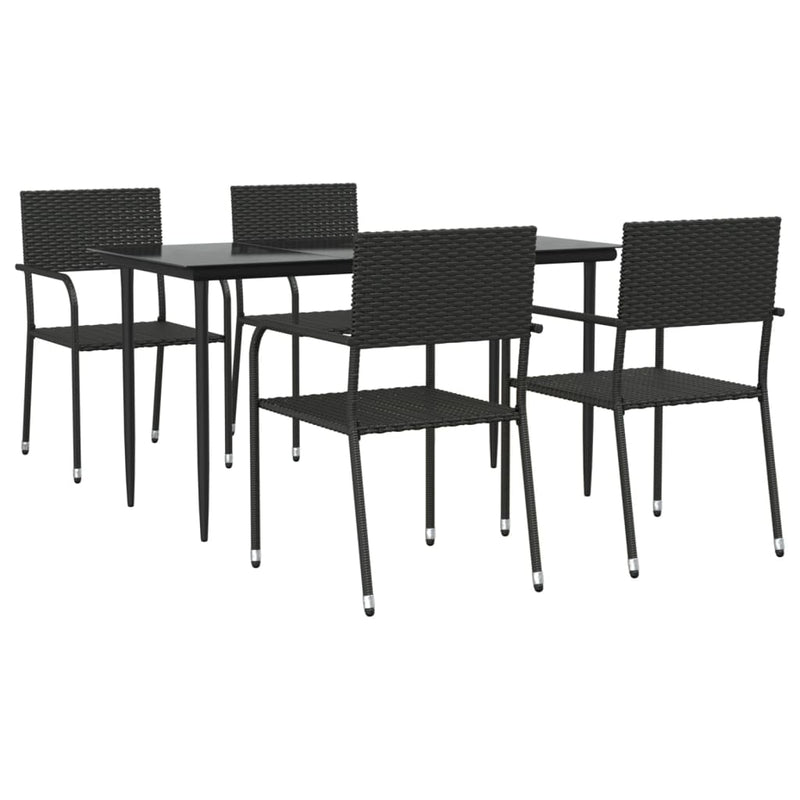 vidaXL 5 Piece Garden Dining Set Black Poly Rattan and Steel