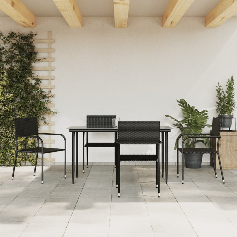 vidaXL 5 Piece Garden Dining Set Black Poly Rattan and Steel