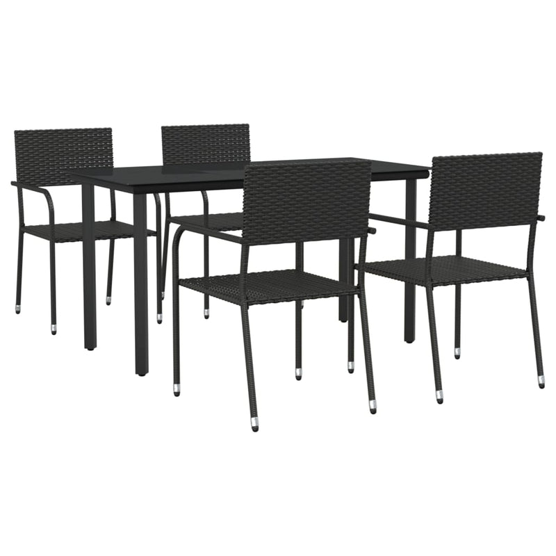 vidaXL 5 Piece Garden Dining Set Black Poly Rattan and Steel