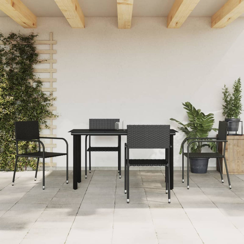 vidaXL 5 Piece Garden Dining Set Black Poly Rattan and Steel