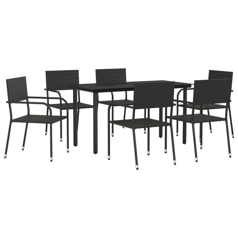 vidaXL 7 Piece Garden Dining Set Black Poly Rattan and Steel