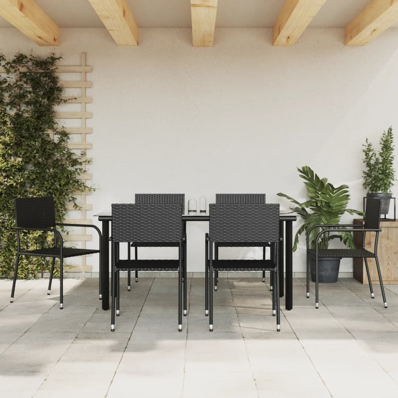 vidaXL 7 Piece Garden Dining Set Black Poly Rattan and Steel