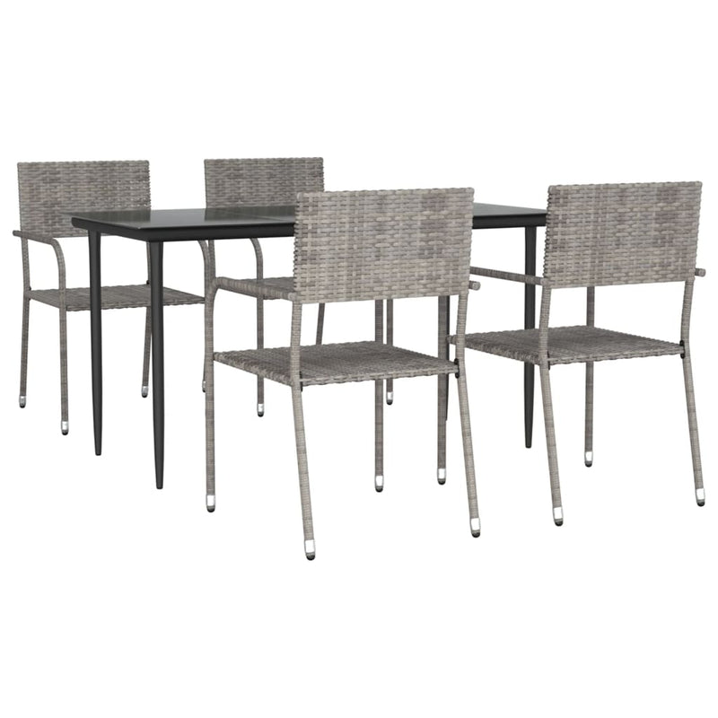 vidaXL 5 Piece Garden Dining Set Grey and Black Poly Rattan and Steel