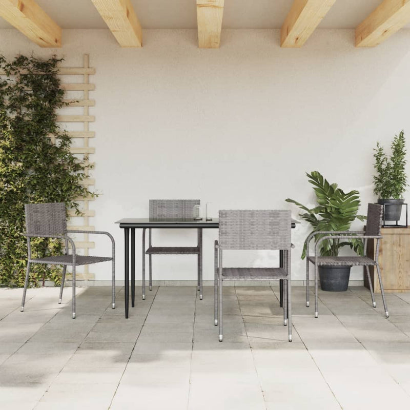 vidaXL 5 Piece Garden Dining Set Grey and Black Poly Rattan and Steel