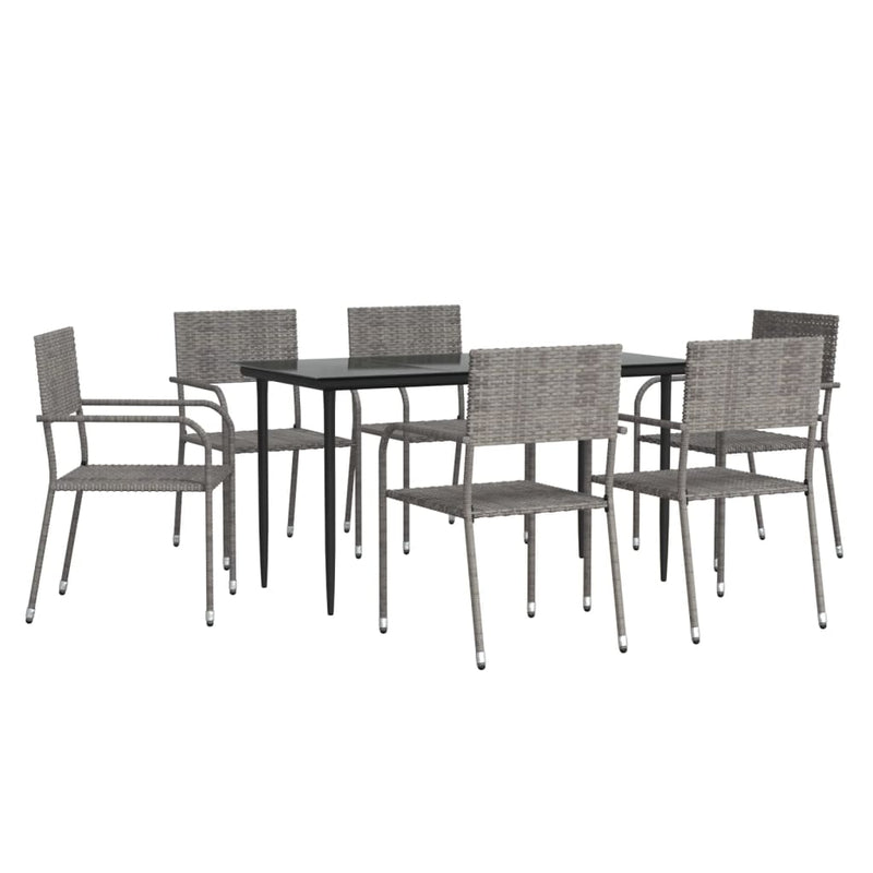 vidaXL 7 Piece Garden Dining Set Grey and Black Poly Rattan and Steel