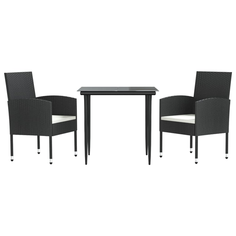 vidaXL 3 Piece Garden Dining Set Black Poly Rattan and Steel