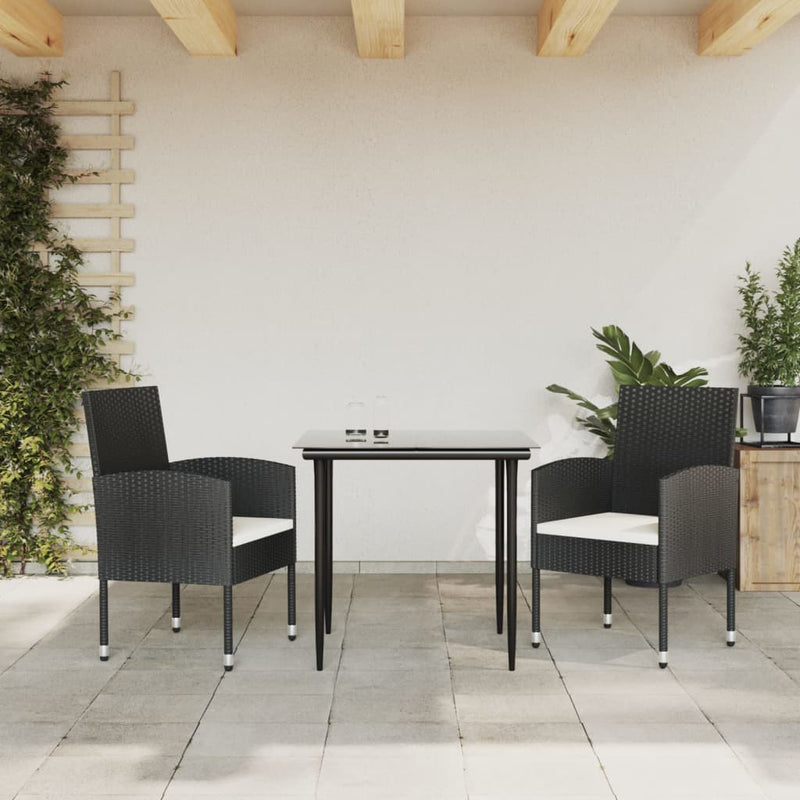 vidaXL 3 Piece Garden Dining Set Black Poly Rattan and Steel