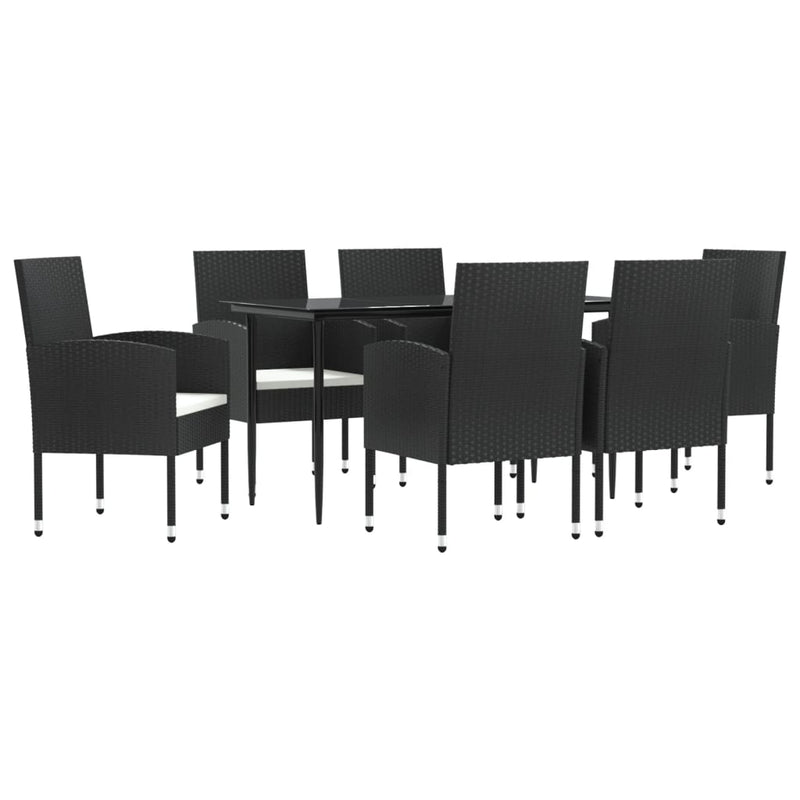vidaXL 7 Piece Garden Dining Set Black Poly Rattan and Steel