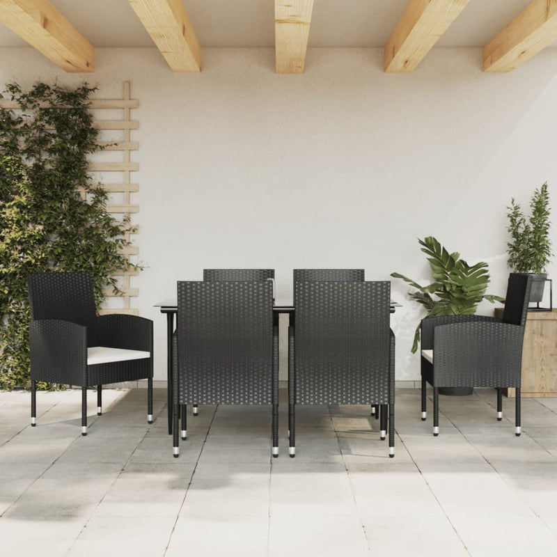 vidaXL 7 Piece Garden Dining Set Black Poly Rattan and Steel