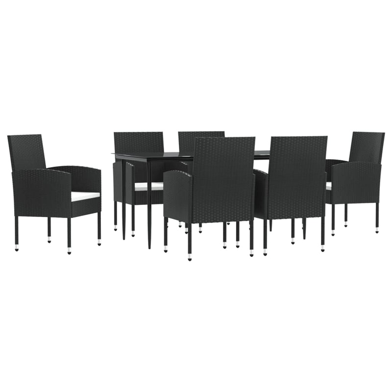 vidaXL 7 Piece Garden Dining Set Black Poly Rattan and Steel