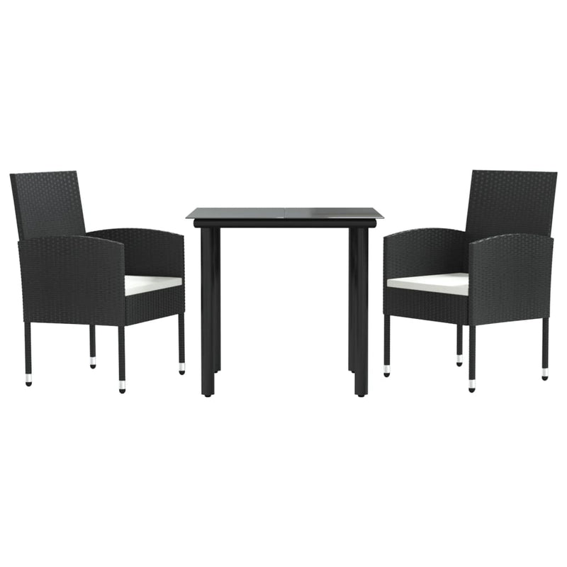 vidaXL 3 Piece Garden Dining Set Black Poly Rattan and Steel
