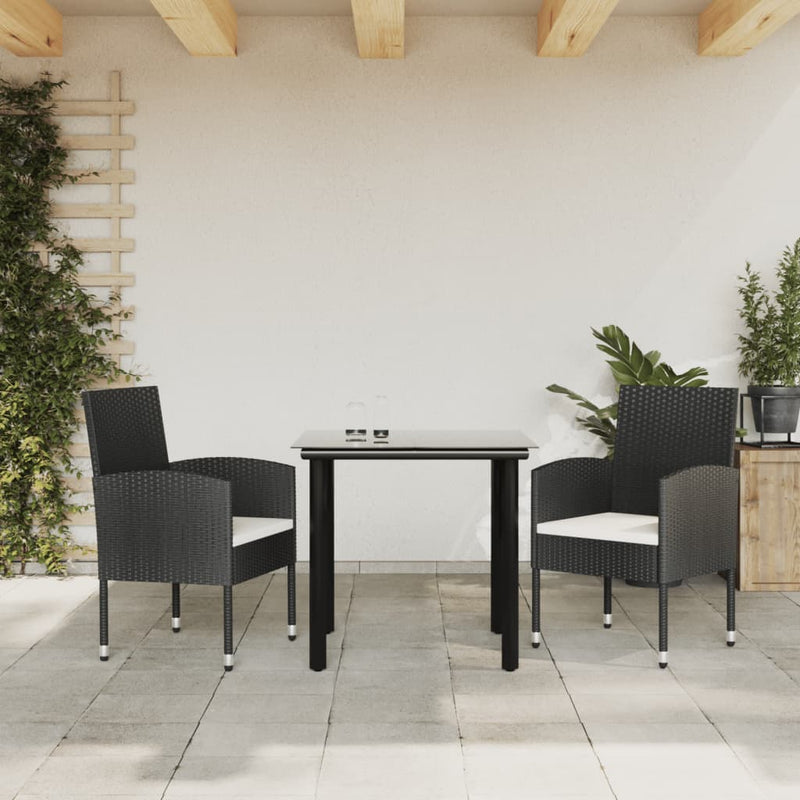 vidaXL 3 Piece Garden Dining Set Black Poly Rattan and Steel