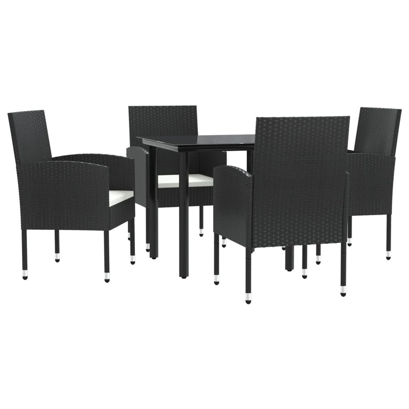 vidaXL 5 Piece Garden Dining Set Black Poly Rattan and Steel