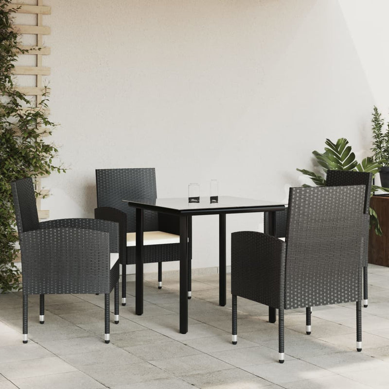 vidaXL 5 Piece Garden Dining Set Black Poly Rattan and Steel