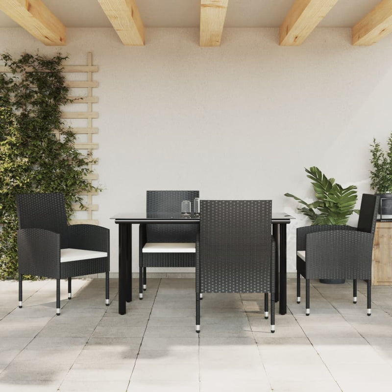 vidaXL 5 Piece Garden Dining Set Black Poly Rattan and Steel