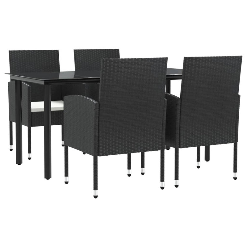 5 Piece Garden Dining Set Black Poly Rattan and Steel