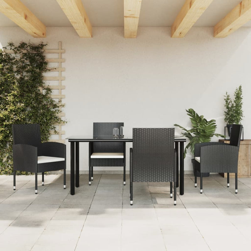 vidaXL 5 Piece Garden Dining Set Black Poly Rattan and Steel