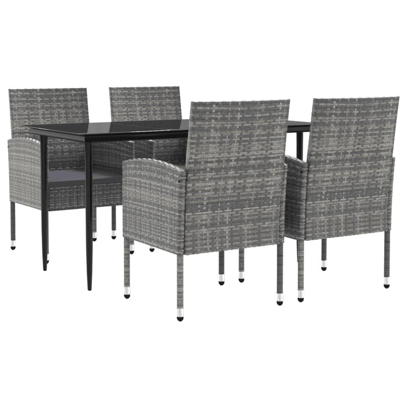 vidaXL 5 Piece Garden Dining Set Grey and Black Poly Rattan and Steel