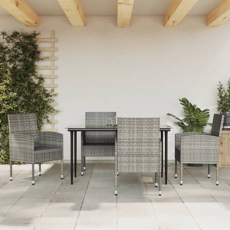 vidaXL 5 Piece Garden Dining Set Grey and Black Poly Rattan and Steel