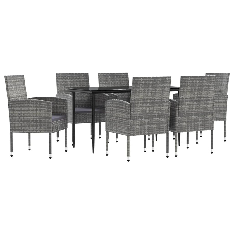 vidaXL 7 Piece Garden Dining Set Grey and Black Poly Rattan and Steel