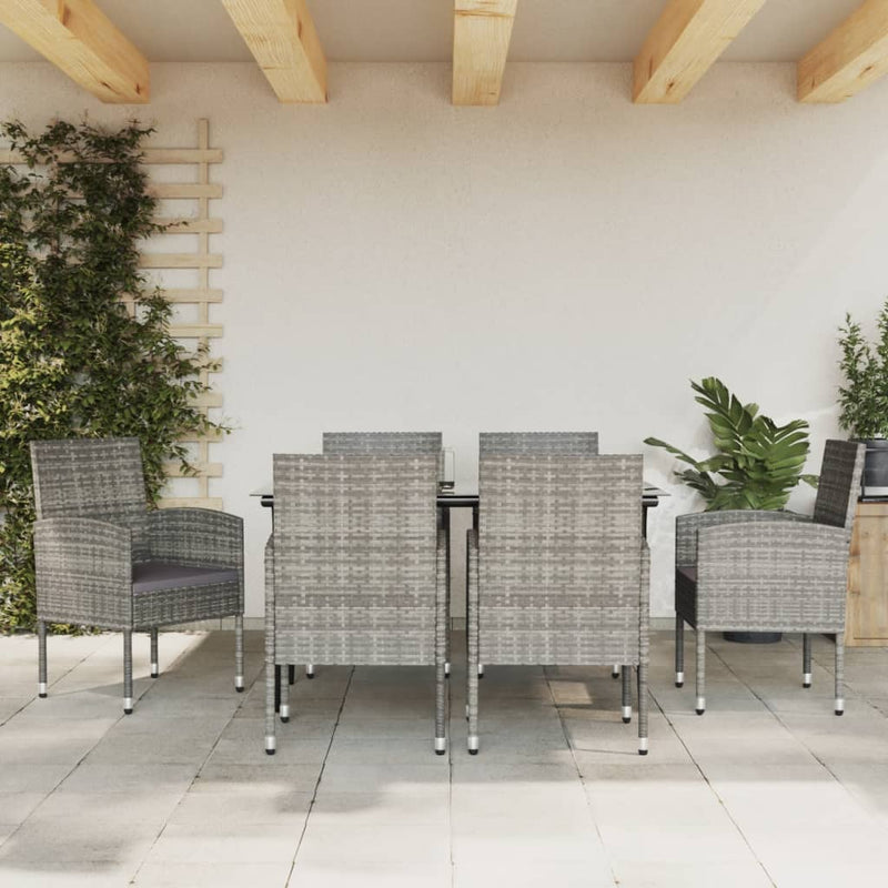 vidaXL 7 Piece Garden Dining Set Grey and Black Poly Rattan and Steel